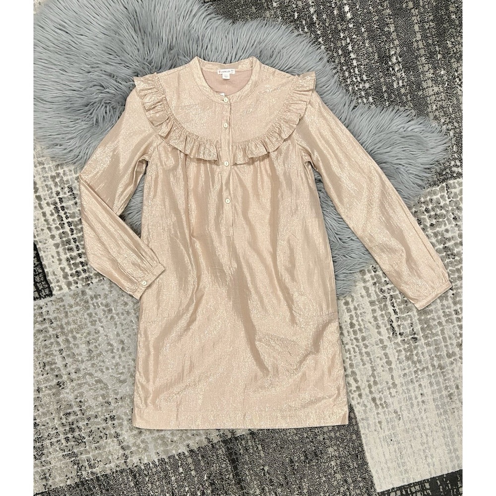 Crewcuts Girls Ruffle Trimmed Rose Gold Pink Lame Shirtdress Size 14  ($79.99)‎